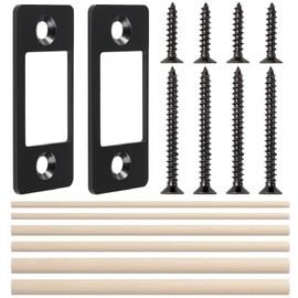 Maxqzin 2PCS Deadbolt Strike Plate, Stainless Steel Door Strike Plate with 3 Wood Dowel Strips and 8 Screws Deadbolt Cover Plate for Home Door Repair Fix (Matte Black)