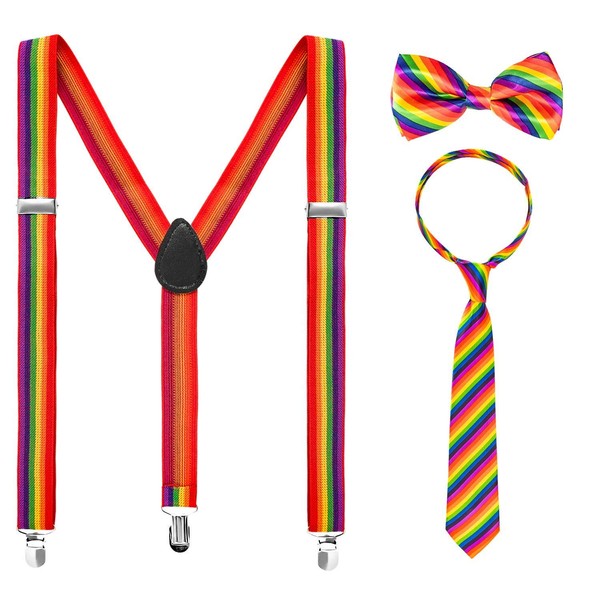 3 Piece Rainbow Gay Pride Costume Set Include Suspenders, Bowtie