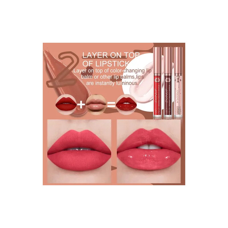 Dunuf 1 Pc Mate Impermeable Brillo Labial De Larga Duración.