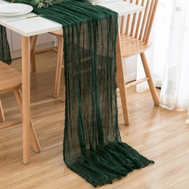 CHUQING Table Runner Cheesecloth Emerald Green Boho Gauze Cheese Cloth Rustic Runner for Wedding Party Decoration,Dark Green,27 x118 Inch