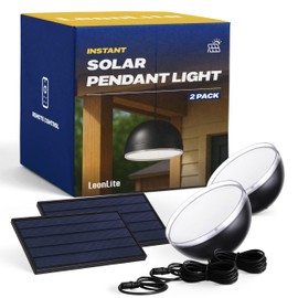 LEONLITE 3CCT Solar Powered Pendant Light, 50%/100% Dimmable, Auto Dusk to Dawn, Solar Hanging Lights with Remote Control, 3000K/4000K/6500K Selectable, IP65, Black, Pack of 2