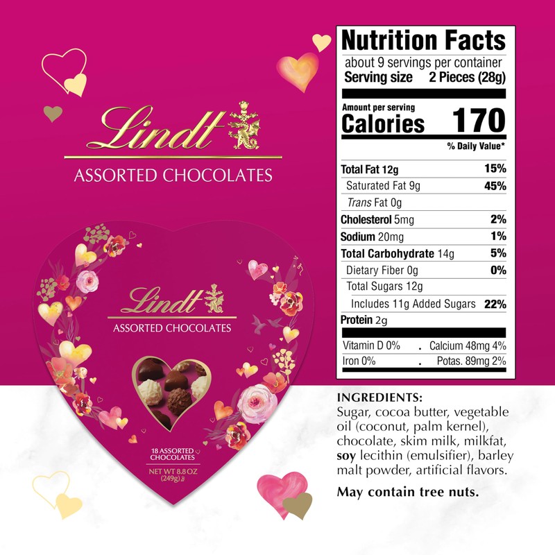 Lindt Valentine's Classic Heart Assorted Gourmet Chocolate Candy Truffles, 8.8