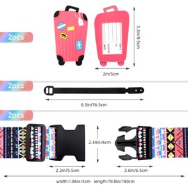 Hivia Pack of 2 Luggage Straps with Address Label, Suitcase Straps, 2 Pieces Suitcase Strap, Cross Strap, Suitcase Strap, TSA Suitcase Tag, Suitcase Webbing, Iridescent Colours