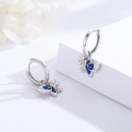 JFASHOP Butterfly Earrings for Women 925 Sterling Silver Earrings Daisy Hanging Drop Earrings Hypoallergenic Butterfly Jewellery Gift for Women Girlfriend, Silver, No