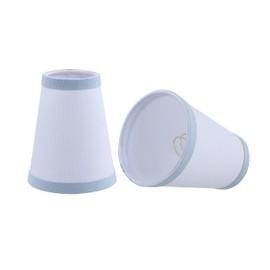 Aspen Creative 51057-2, Hardback Empire Transitional Clip-On Chandelier Shade, White Linen Fabric with Light Blue Trim on Top and Bottom, 2-1/2" Top x 4" Bottom x 5" Slant, Set Of 2