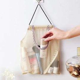 Wall Hanging Reusable Storage Mesh Bag Hollow Breathable Vegetable Net Tote Bag for Fruit,Garlics,Potatoes,Onions or Garbage Bag (Khaki, One Size)
