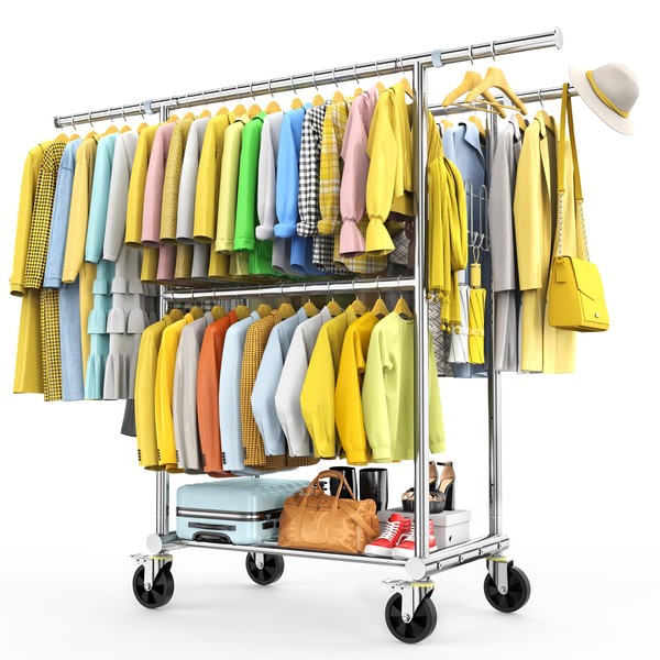 FYBEE 100% Stainless Steel Double Rod Clothes Rack for Hanging