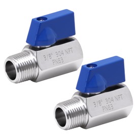 DERNORD 3/8 Inch Mini Ball Valve Stainless Steel Female x Male NPT Thread Shut-off Valve with Blue Handle (Pack of 2)