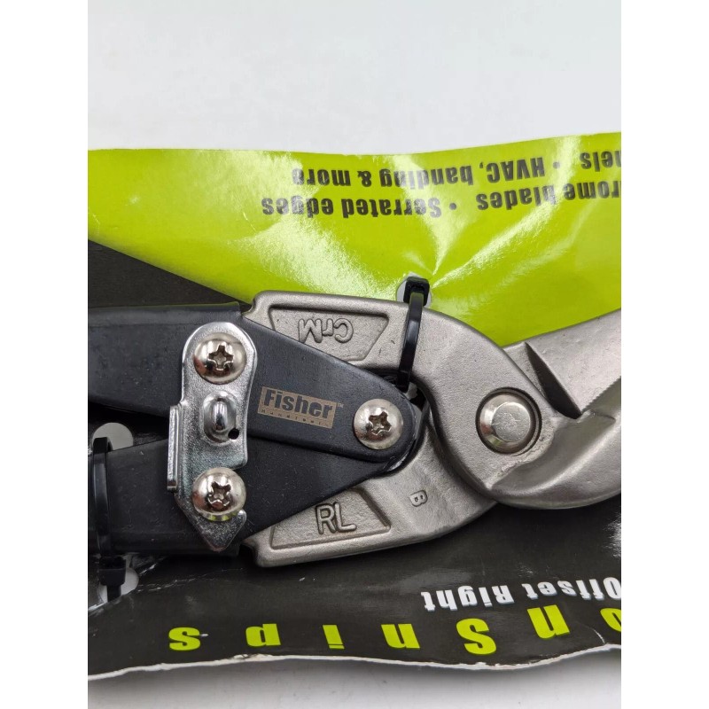 Fisher New Aviation Snips, Long Cut Offset Right, Serrated Drop