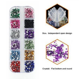 1200PCS Rhinestones 12 Color Flat Back Gemstone with Picking Tweezers Rhinestone Picking Pen, 3mm Round Crystal Gemstone, Colored Rhinestone, can be Used for Nail, Clothing, Makeup DIY Craft