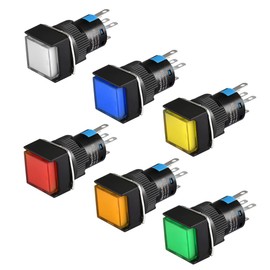Heschen 16mm Square Momentary Push Button Switch 1NO 1NC Red Blue Yellow White Green Orange 12V LED Lamp