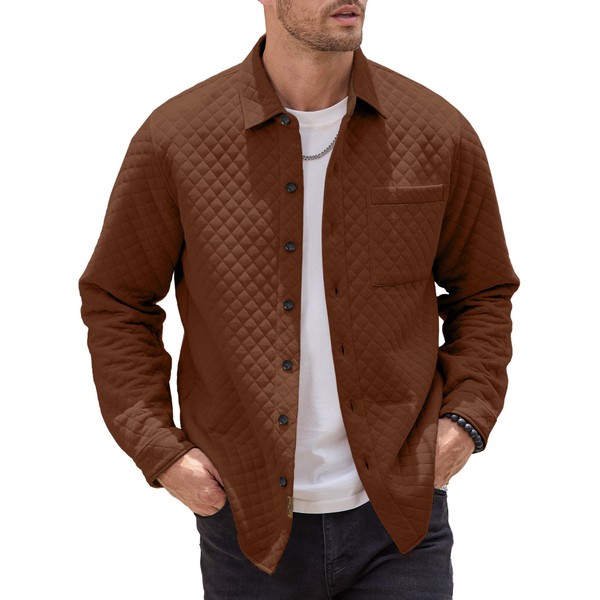 JEMLDL Quilted Jacket for Men Fashion Long Sleeve Button Up