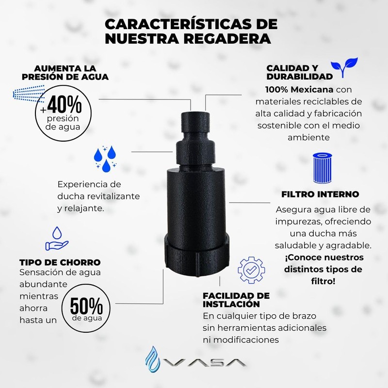 Regadera Aumentadora de Presión Para Agua Alcalina (Negro)