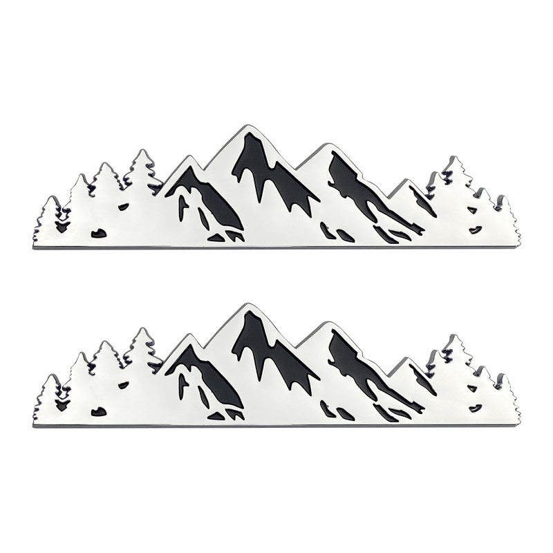 Snow Mountain Tree Emblem for Car, 2 Pcs 7 Inch