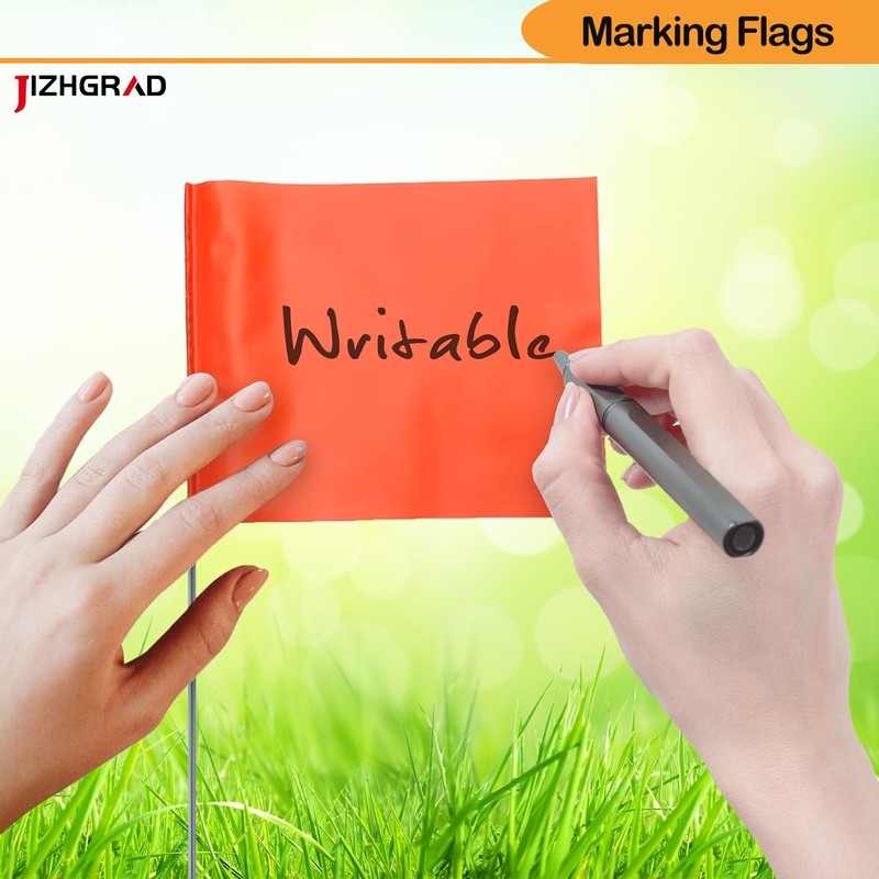 20Pack Orange Marking Flags, JIZHGRAD 13x4x5 Inch Marker Flags Use