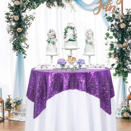 ShinyBeauty 50x50Inch Square Purple Sequin Tablecloth,50x50Inch Tablecloth Perfert for Birthday,for Party,for Wedding