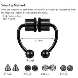 ONESING 2 Packs Magnetic Septum Nose Rings for Women Men Fake Septum Fake Nose Ring Magnetic Nose Rings Fake Piercings Stainless Steel Non Piercing Fake Septum Jewelry