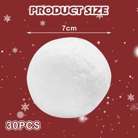 POPOYU Artificial Snowballs Thrower Indoor 7 cm, Pack of 30 White Plush Snowball for Hanging, Cotton Balls, Artificial Snow, Decoration for Children, Indoor Snowball Fight, Christmas Trees