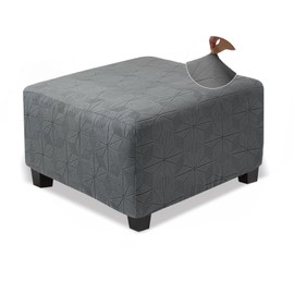 NeColorLife Square Ottoman Cover Large,Stretch Square Ottoman Covers Slipcover, Soft Knitted Jacquard Cover for Ottoman Square,Living Room Storage Stool Ottoman Covers Footstool Protection(Grey,Large)
