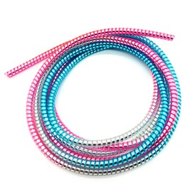 Protector Espiral Estilo Metalico Brillante Cubierta Cable/Protector de Auriculares/Protector Cable de Datos/Funda para Alivio de tensión, 140 cm (Azul-Rosa-Plata)