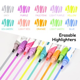 EooUooIP Erasable Highlighters, 10 Colors Pastel Highlighter Pens with Dual Chisel Tips, Markers No Bleed Dry Fast for Bullet Journal, Bible, Planner, Notes, School Office Supplies