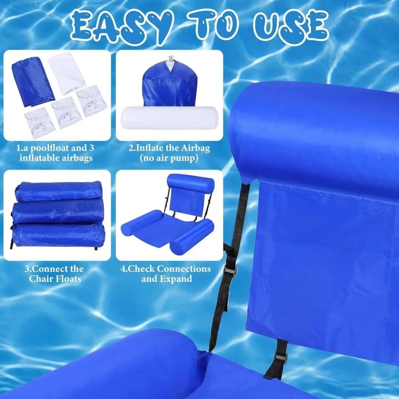 Unbranded Water Inflatable Recliner Floating Bed Hammock Foldable Double Backrest