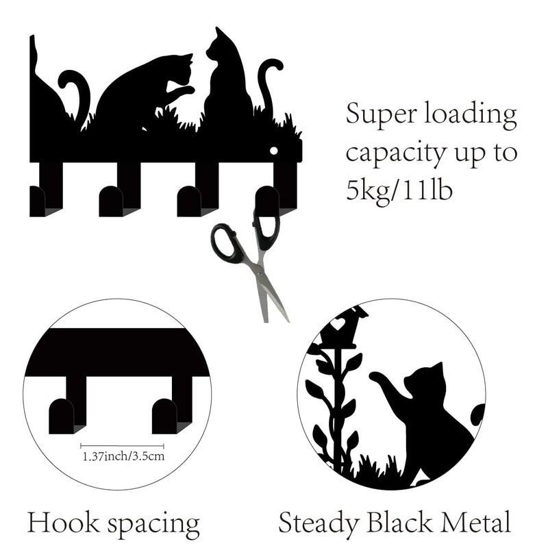 CREATCABIN Black Cats Key Holder for Wall Key Hanger Metal
