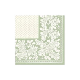 Oak Leaves & Acorns Paper Linen Cocktail Napkins in Sage Green & Ivory - 15 Per Package