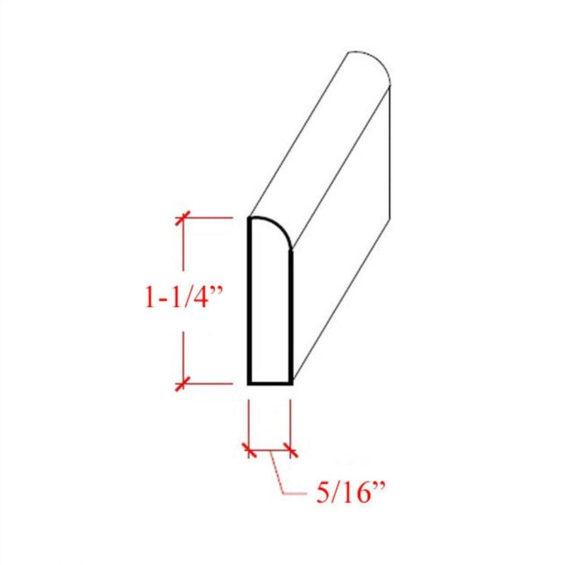 EWBS16 Baseboard Shoe 1-1/4" Tall x 5/16" Flat with Radius.