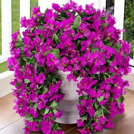 RioBeryo Artificial Fake Hanging Flowers for Outdoors Decorations - 2 Bundles Uv Resistant Faux Plants Outdoor Indoor Planter Decor for Balcony Yard Porch Garden Patio Home Decor (Purple)