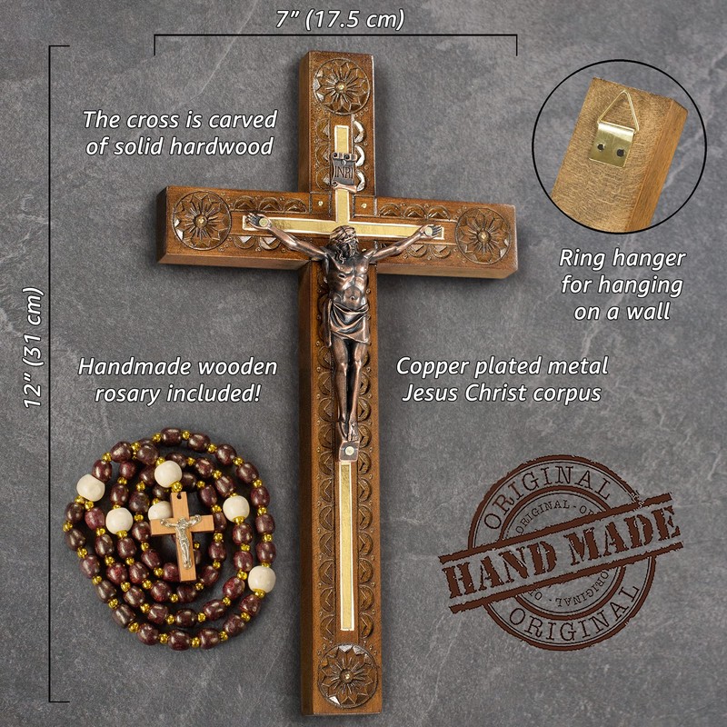 Asterom Hand Carved Crucifix Wall Cross for Home Decor -