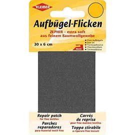 Kleiber Extra Soft Fine Cotton Iron On Repair Tape, 30cm x 6 cm, Dark Grey