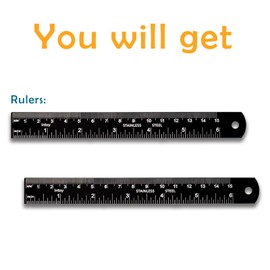 Zotemo Metal Ruler, 6 Inch Stainless Steel Ruler with Metric Measurement, 2 Pack, 15 Centimeters Straight Edge Ruler with Inch to MM Conversion Table for Students, Machinist and Drafting