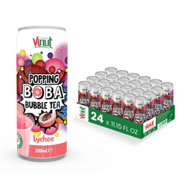 Vinut Popping Boba Bubble Tea Lychee Flavour, (10.82 fl oz, Pack of 24) Ready - To - Drink Bubble Tea with Boba Popping, Refresh Canned Lychee Bubble Tea, Low Sodium.
