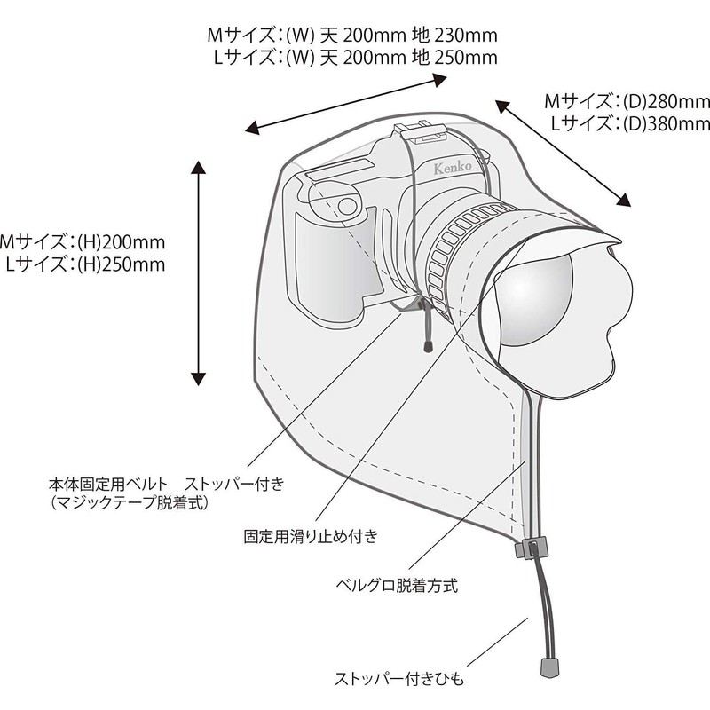 Kenko カメラレインカバーHT Lサイズ 撥水・透湿素材採用 望遠レンズ用 ネイビー KRG-RC01LNV