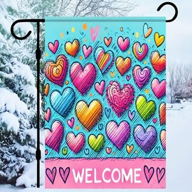 Blissyard Happy Valentines Day Garden Flag 12x18 Inch Double Sided, Love Heart welcome Anniversary Wedding Yard Outdoor porch balcony farmhouse Valentine Garden Flags