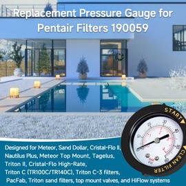 190059 Pool Filter Pressure Gauge for Pen-tair Sand Filter, Pool & Spa Valve Filters, 1/4'' NPT Pool Pump Pressure Gauge Replacement for Hayward Pool Filter, 2'' Dial, Waterproof, Adjustable Bezel