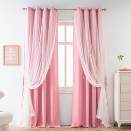 Yancorp Pink Curtains for Bedroom Living Room Thermal Insulated Kids Curtain Hollow-Out Star Window Nursery Curtain 84 inches Length Room Darkening Grommet(Pink,52 * 84),1 Panel