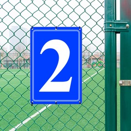 i-CowFun - Letreros numéricos de aluminio premium 2, metal de 12 x 8 pulgadas, letreros numerados azules para exteriores para estacionamientos, piso, muelle, cancha, pasillo, campo, alta visibilidad