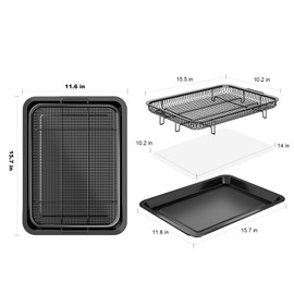 Air Fryer Basket for Oven, OPENICE 15.6" x 11.6" Air Fryer Tray and Pan Set with 30PCS Parchment Papers, Stainless Steel Oven Air Fryer Basket and Tray for Baking Grilling - Black