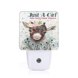 Majoug Just A Girl Who Loves Goats Flowers Night Light Plug-in Led Nightlights Auto Dusk-to-Dawn Sensor Lamp for Bedroom Bathroom Kitchen Hallway Room Decorative for Kids Toddler