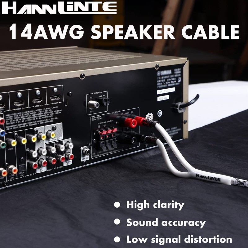 HANNLINTE 14AWG Speaker Wire Cable (10 Feet), 1 Pack Premium
