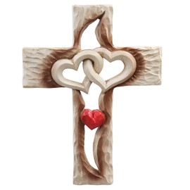Oooct Carved Cross, Resin Cross Wall Decor, Intertwined Hearts & Never Separates Love, Great Christian Gift, Wall Art Gift, Home Living Room Decor - 6.88 × 5.23 Inch