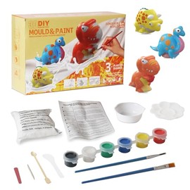 NIDEZON Figuras de Yeso para Pintar, Kit de Manualidades Pinturas 3D para Niños, Contiene 3 Figuras de Yeso Ceramico y 6 Tipos de Pigmentos, DIY Juegos de Pintura para Regalo de Cumpleaños (Dinosaurio)