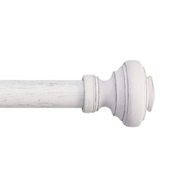 MODE Farmhouse Collection 1 1/8" Diameter Curtain Rod Set with Porch Doorknob Curtain Rod Finials and Steel Wall Mounted Adjustable Curtain Rod, Fits 36” to 72” Windows, Weathered White