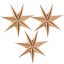 SUNBEAUTY 3 Pcs 7-Pointed Natural Paper Star Lanterns 12 Inch Christmas Hanging Lamp Rustic Paper Decorations Shade Wedding Birthday Christmas Home Party Decorations Christmas Tree Decorations