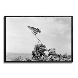 artprints1stop Floating Frame Canvas Print Wall Art - Photograph of Flag Raising on Iwo Jima - 24x16 inches