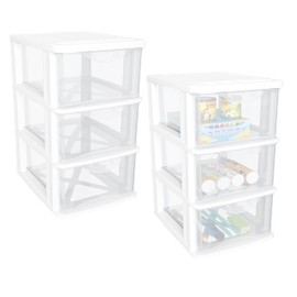 3 Drawer Storage Organizer, Small White Plastic Drawer Storage Organizer, Drawer Desktop Organizer forSewing supplies Cosmetic,Makeup,Art Craft Supplies White Frame for Home, Office(2 Pack)