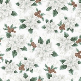 Generic Hoffman Christmas Splendor W7776 3S White/Silver Poinsettia Toss w/Metallic FABRIC, Mixed