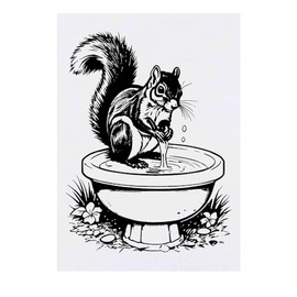 'Squirrel Investigating A Bird Bath' Temporary Tattoo - Water Resistant, Skin-Safe, Non-Toxic Transfer (TO00069723)
